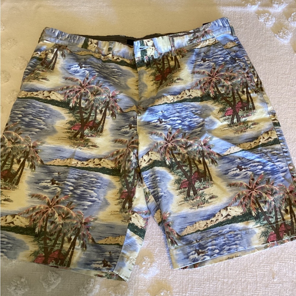 Tommy Hilfiger Chino Shorts Mens 38 Blue All Over Print Beach Palm Hawaiian
C2